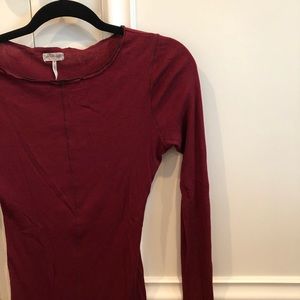 Dark Red Free People Ribbed Long Sleeve